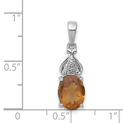 Rhodinierte Sterlingsilber-Halskette mit Diamant und Whiskeyquarz-Anhänger