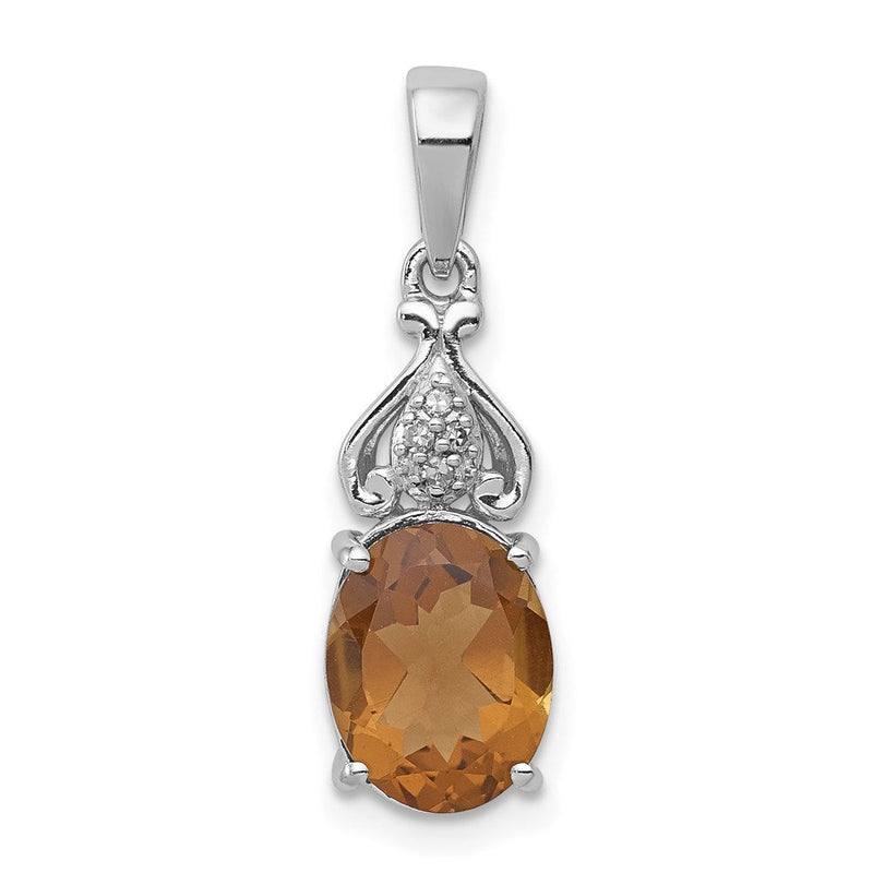 Rhodinierte Sterlingsilber-Halskette mit Diamant und Whiskeyquarz-Anhänger