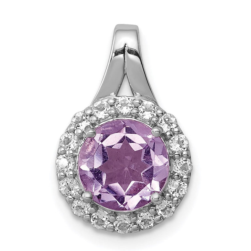 Rhodinierter Kreis-Anhänger aus Sterlingsilber mit weißem Topas und Rosenquarz