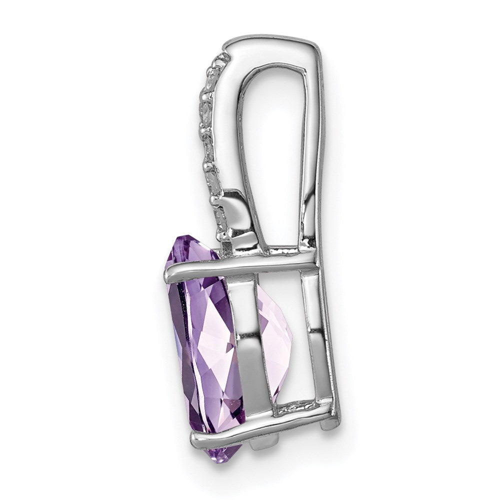 Rhodinierter Sterlingsilber-Anhänger mit ovalem Diamant und rosa Quarz