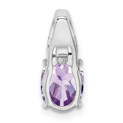 Rhodinierter Sterlingsilber-Anhänger mit ovalem Diamant und rosa Quarz