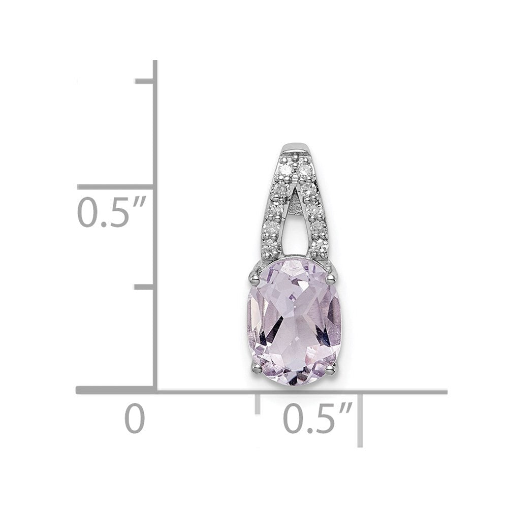 Rhodinierter Sterlingsilber-Anhänger mit ovalem Diamant und rosa Quarz