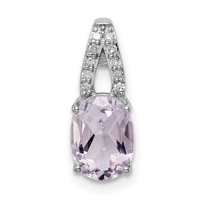 Rhodinierter Sterlingsilber-Anhänger mit ovalem Diamant und rosa Quarz