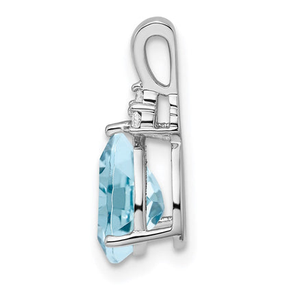 Sterlingsilber Rhodium Diamant & Lght Sw. Blautopas Tropfen Anhänger