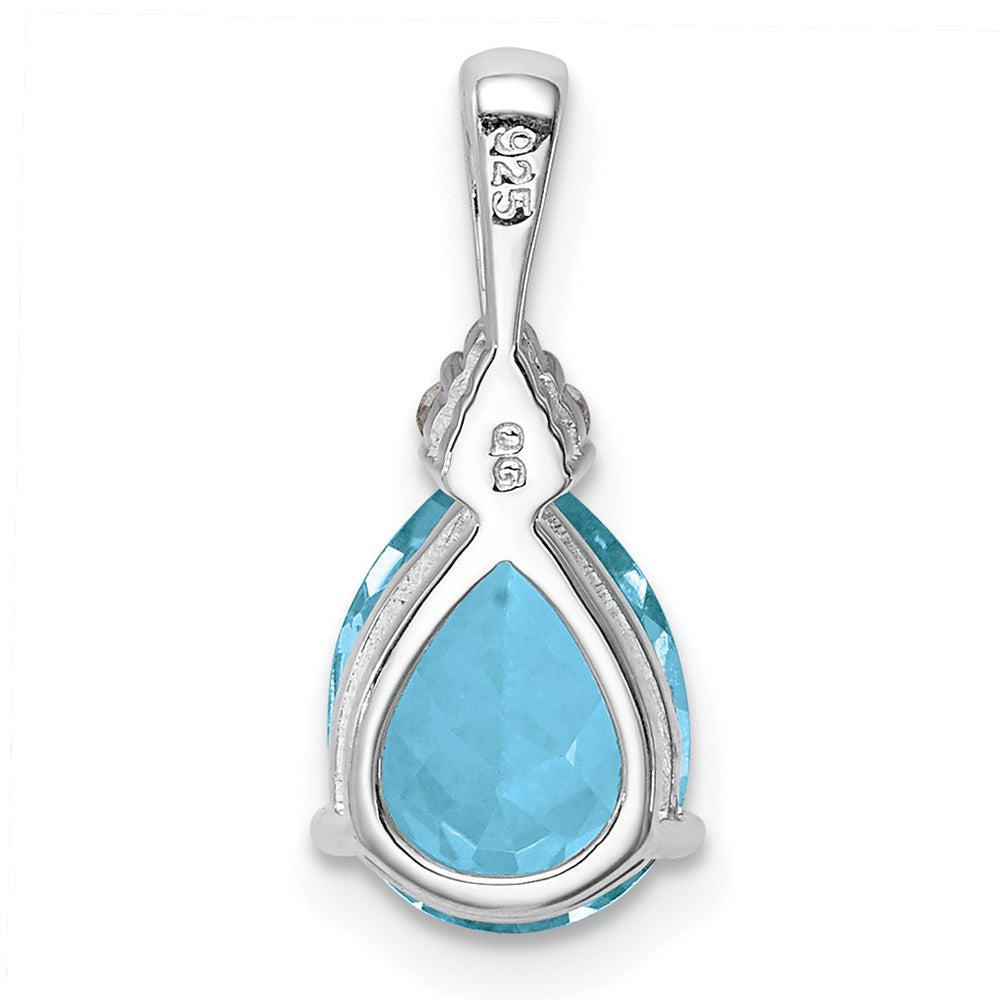 Sterlingsilber Rhodium Diamant & Lght Sw. Blautopas Tropfen Anhänger