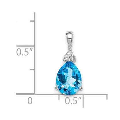 Sterlingsilber Rhodium Diamant & Lght Sw. Blautopas Tropfen Anhänger