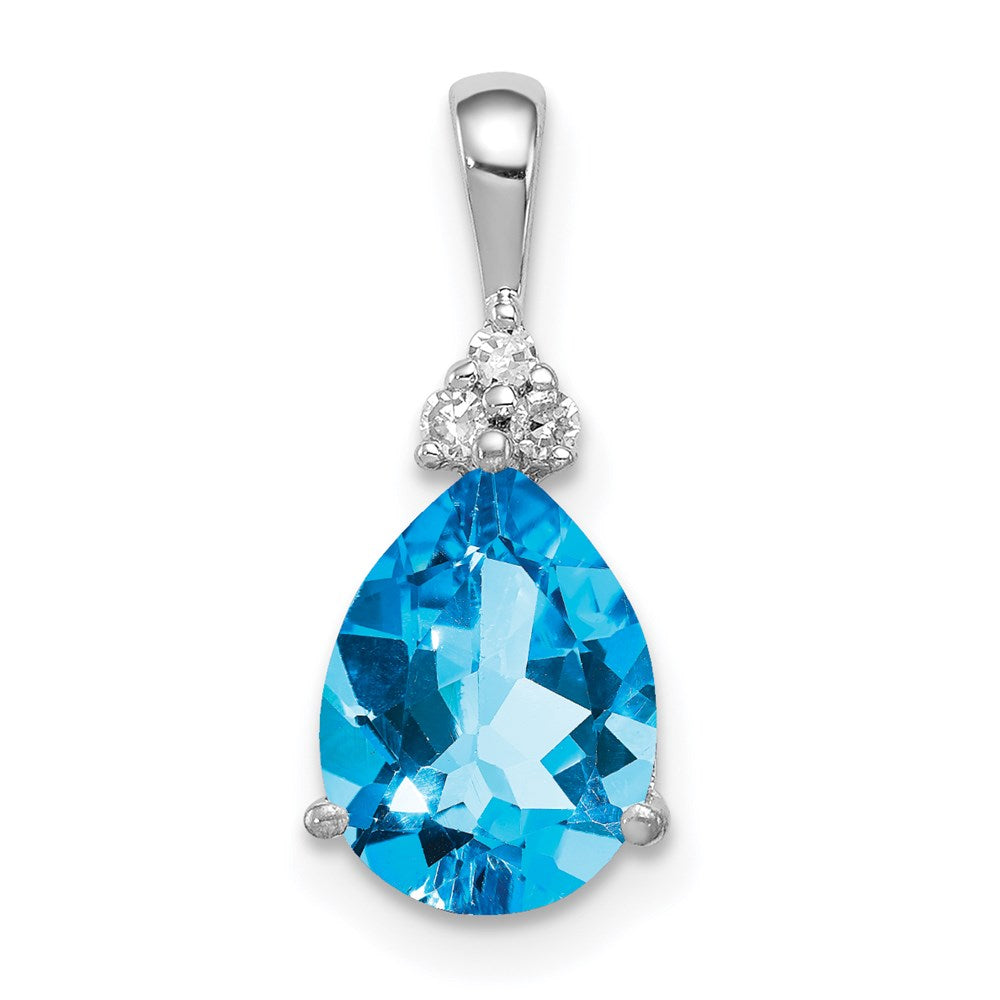 Sterlingsilber Rhodium Diamant & Lght Sw. Blautopas Tropfen Anhänger