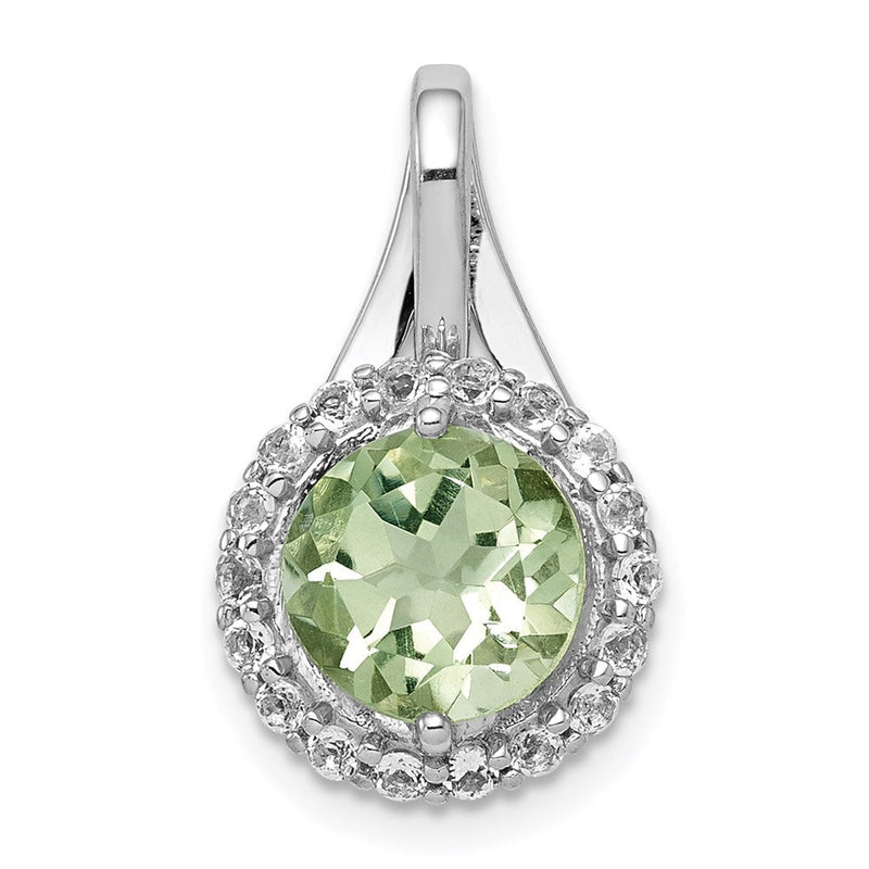 Anhänger aus rhodiniertem Sterlingsilber mit weißem Topas und grünem Quarz, Kreis-Design