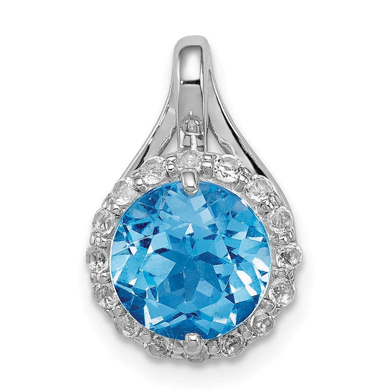 Kreis-Anhänger aus rhodiniertem Sterlingsilber mit weißem Topas und hellblauem Schweizer Blautopas