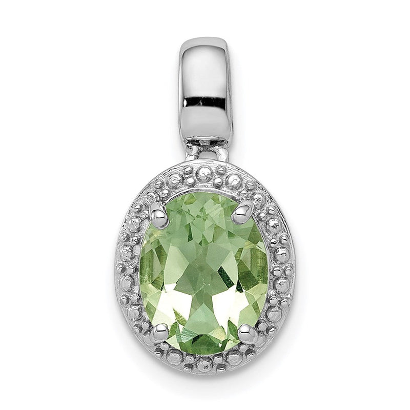 Anhänger aus rhodiniertem Sterlingsilber mit grünem Quarz, oval