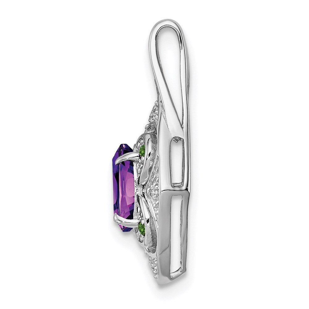 Anhänger aus rhodiniertem Sterlingsilber mit weißen und grünen Diamanten und Amethyst