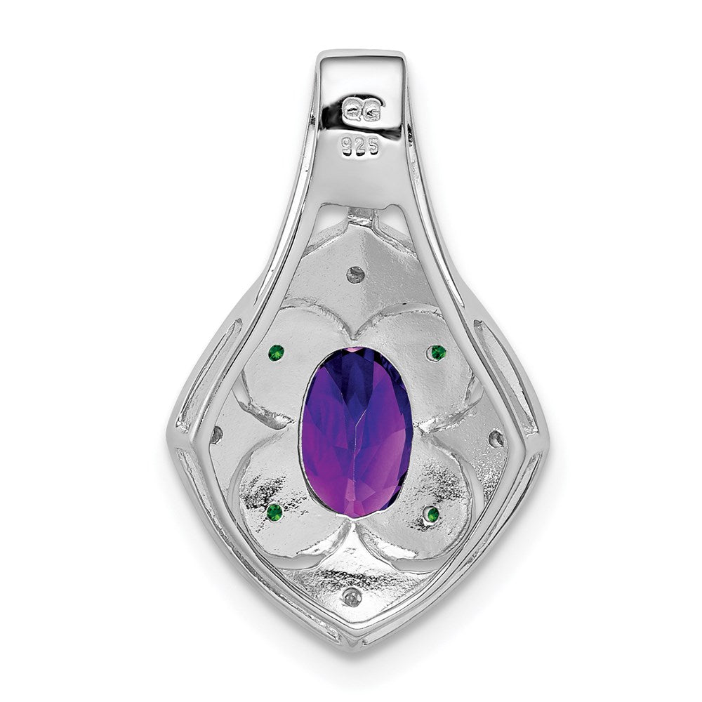 Anhänger aus rhodiniertem Sterlingsilber mit weißen und grünen Diamanten und Amethyst