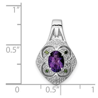 Anhänger aus rhodiniertem Sterlingsilber mit weißen und grünen Diamanten und Amethyst