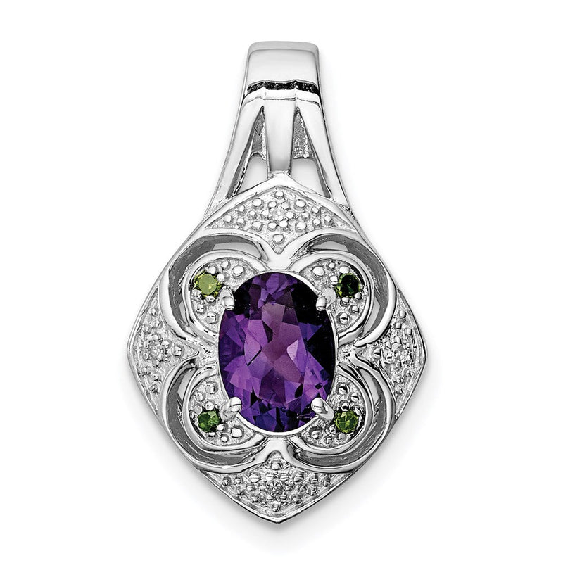 Anhänger aus rhodiniertem Sterlingsilber mit weißen und grünen Diamanten und Amethyst