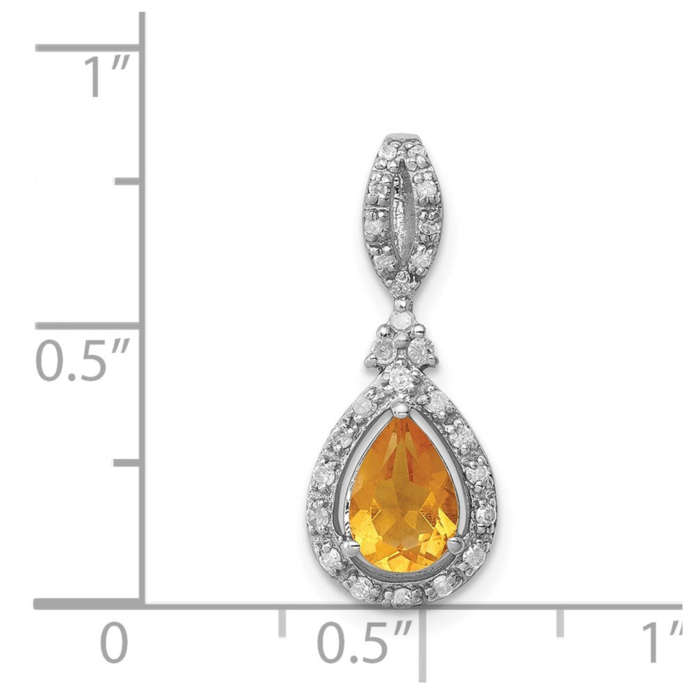 Rhodinierter Sterlingsilber-Anhänger mit Diamant und Citrin, Tropfenform