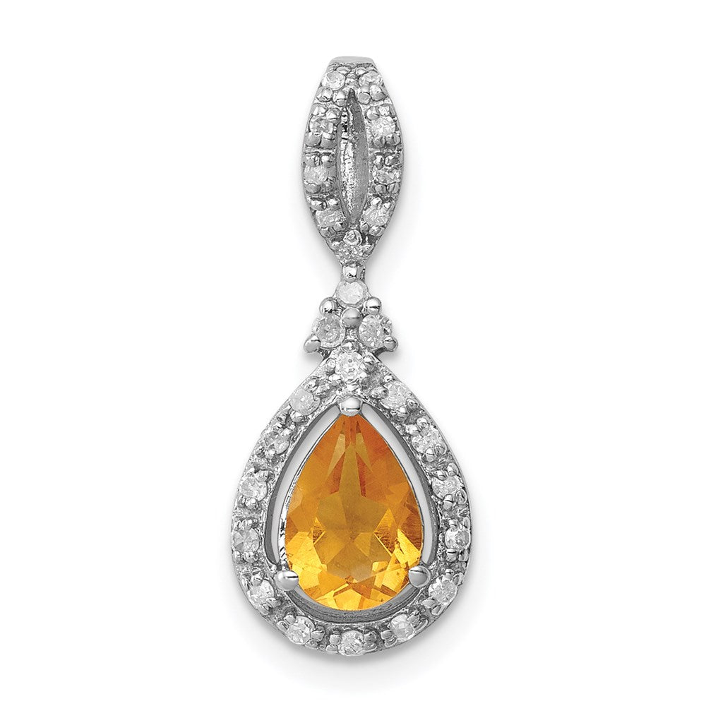 Rhodinierter Sterlingsilber-Anhänger mit Diamant und Citrin, Tropfenform
