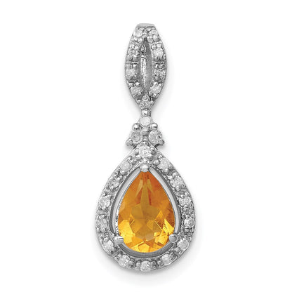 Rhodinierter Sterlingsilber-Anhänger mit Diamant und Citrin, Tropfenform