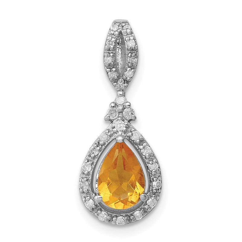 Rhodinierter Sterlingsilber-Anhänger mit Diamant und Citrin, Tropfenform