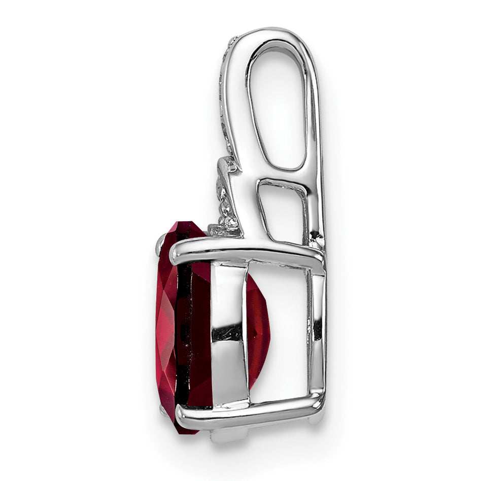 Rhodinierter Sterlingsilber-Anhänger mit oval geschliffenem Diamant und Granat