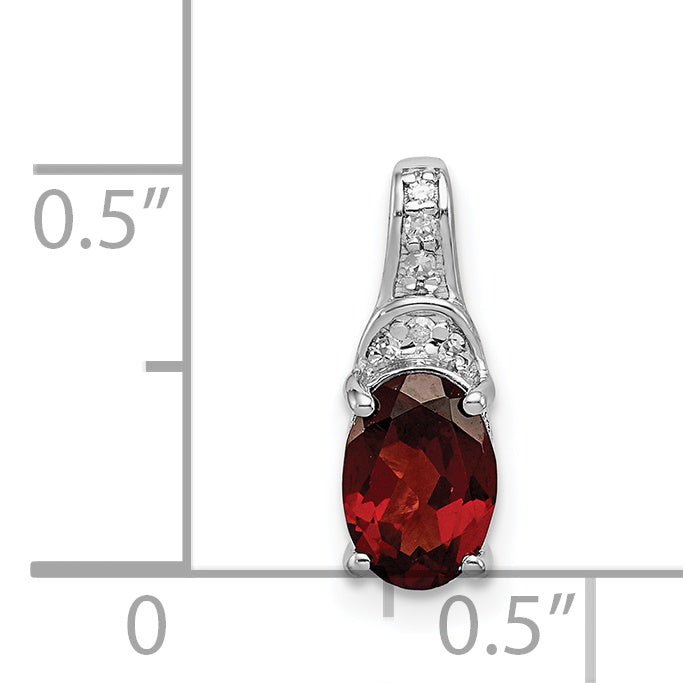 Rhodinierter Sterlingsilber-Anhänger mit oval geschliffenem Diamant und Granat