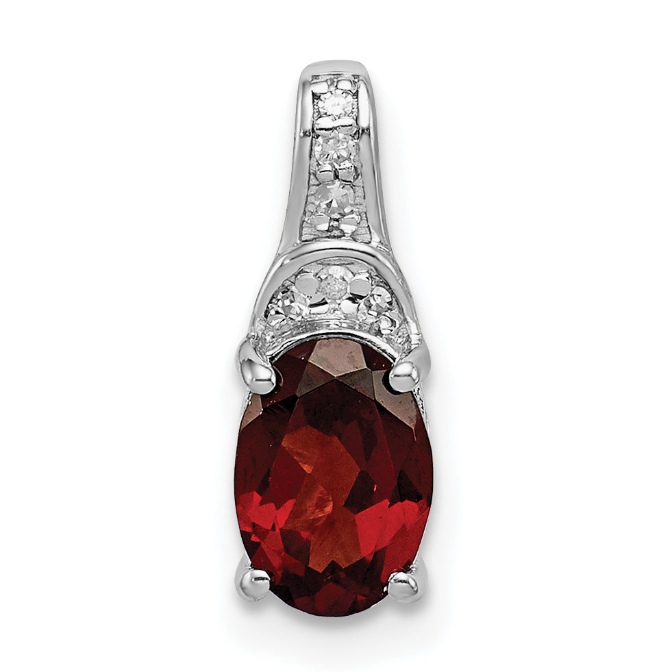 Rhodinierter Sterlingsilber-Anhänger mit oval geschliffenem Diamant und Granat