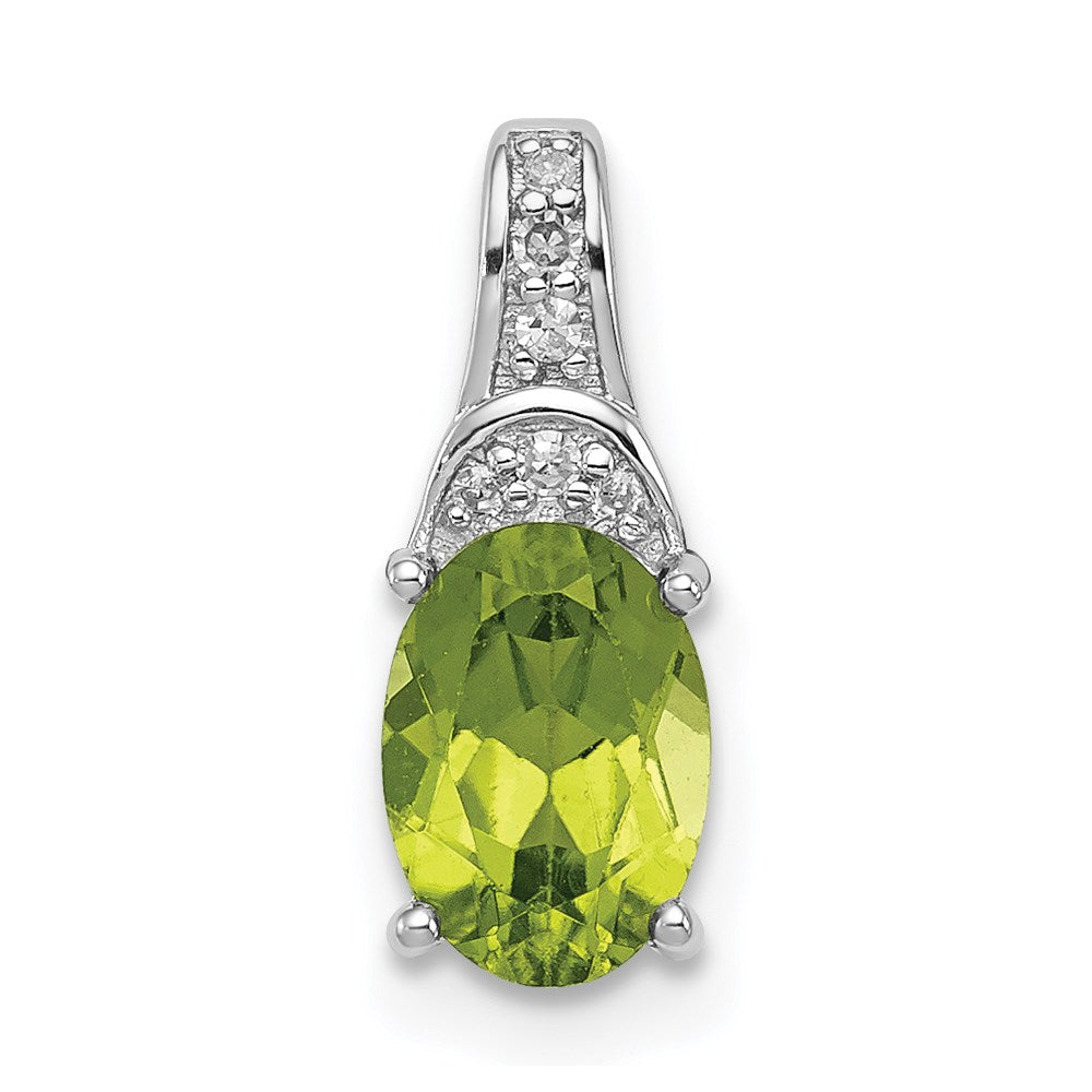 Anhänger aus rhodiniertem Sterlingsilber mit Diamant und ovalem Peridot