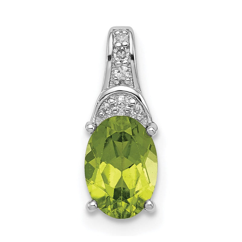 Anhänger aus rhodiniertem Sterlingsilber mit Diamant und ovalem Peridot