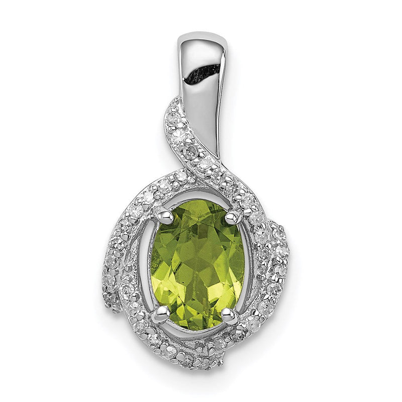 Anhänger aus rhodiniertem Sterlingsilber mit ovalem Diamant und Peridot