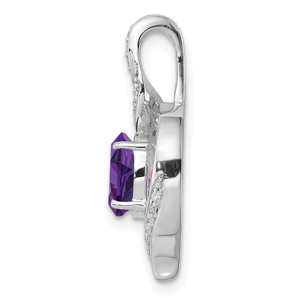 Rhodinierter Sterlingsilber-Anhänger mit Diamant und ovalem Amethyst