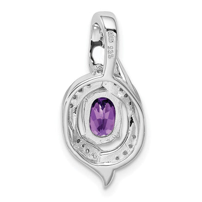 Rhodinierter Sterlingsilber-Anhänger mit Diamant und ovalem Amethyst