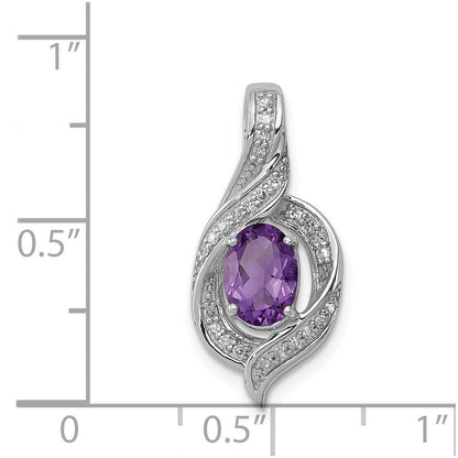 Rhodinierter Sterlingsilber-Anhänger mit Diamant und ovalem Amethyst
