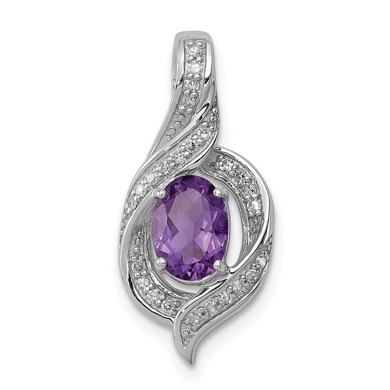 Rhodinierter Sterlingsilber-Anhänger mit Diamant und ovalem Amethyst