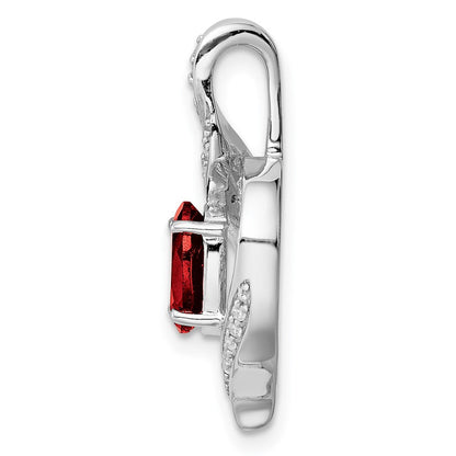 Anhänger aus rhodiniertem Sterlingsilber mit Diamant und Granat, oval