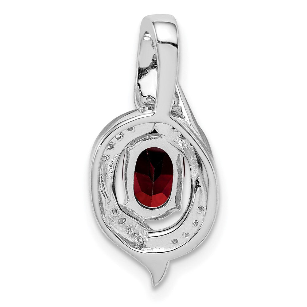 Anhänger aus rhodiniertem Sterlingsilber mit Diamant und Granat, oval