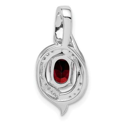 Anhänger aus rhodiniertem Sterlingsilber mit Diamant und Granat, oval