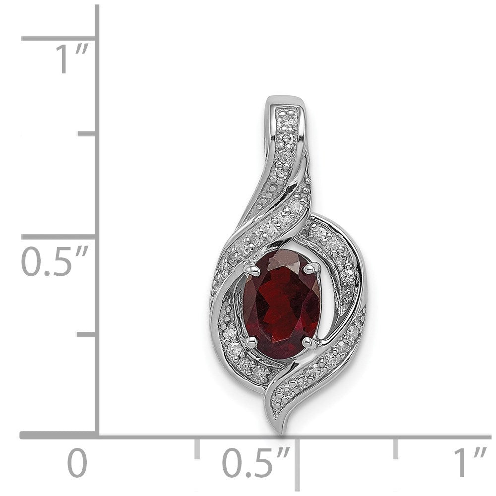 Anhänger aus rhodiniertem Sterlingsilber mit Diamant und Granat, oval