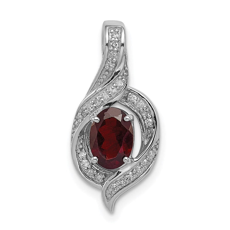 Anhänger aus rhodiniertem Sterlingsilber mit Diamant und Granat, oval
