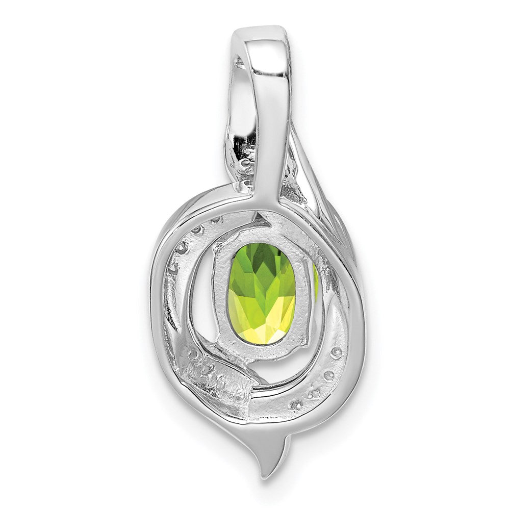Rhodinierter Sterlingsilber-Anhänger mit Diamant und Peridot, oval