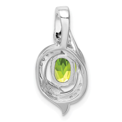 Rhodinierter Sterlingsilber-Anhänger mit Diamant und Peridot, oval