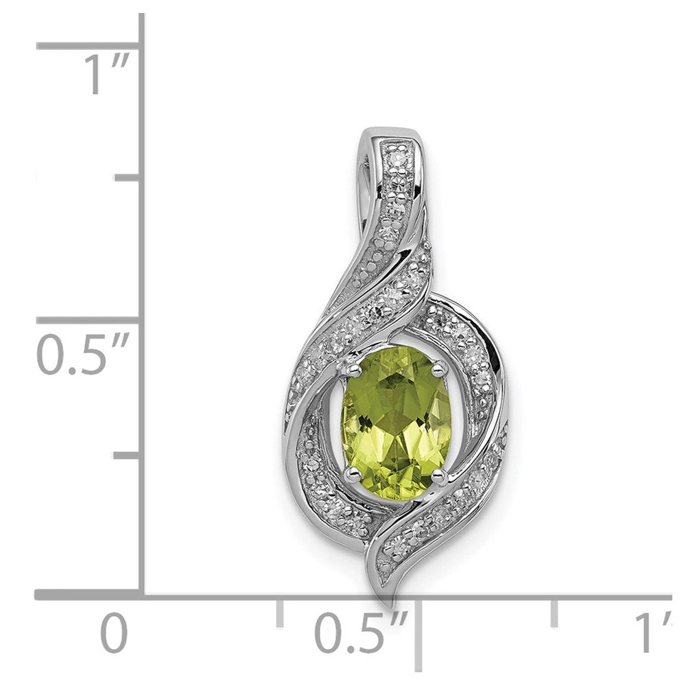 Rhodinierter Sterlingsilber-Anhänger mit Diamant und Peridot, oval