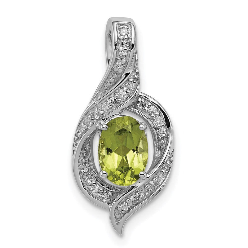 Rhodinierter Sterlingsilber-Anhänger mit Diamant und Peridot, oval