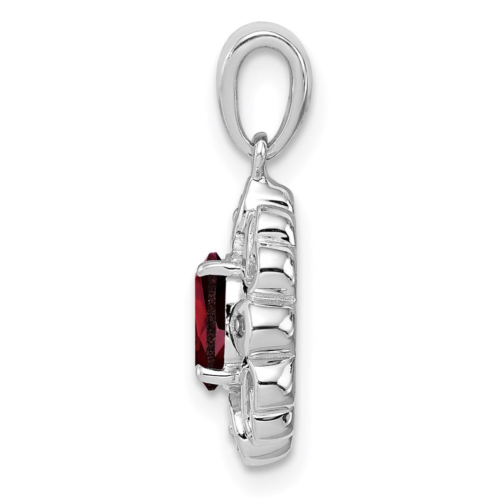 Sterlingsilber Rhodiniert Diamant & Granat Oval Anhänger
