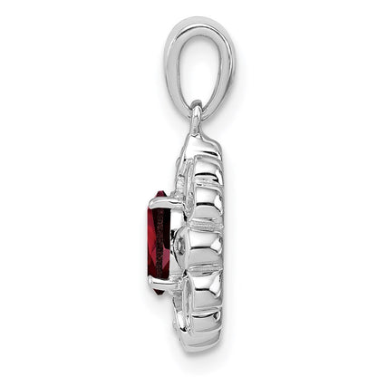 Sterlingsilber Rhodiniert Diamant & Granat Oval Anhänger