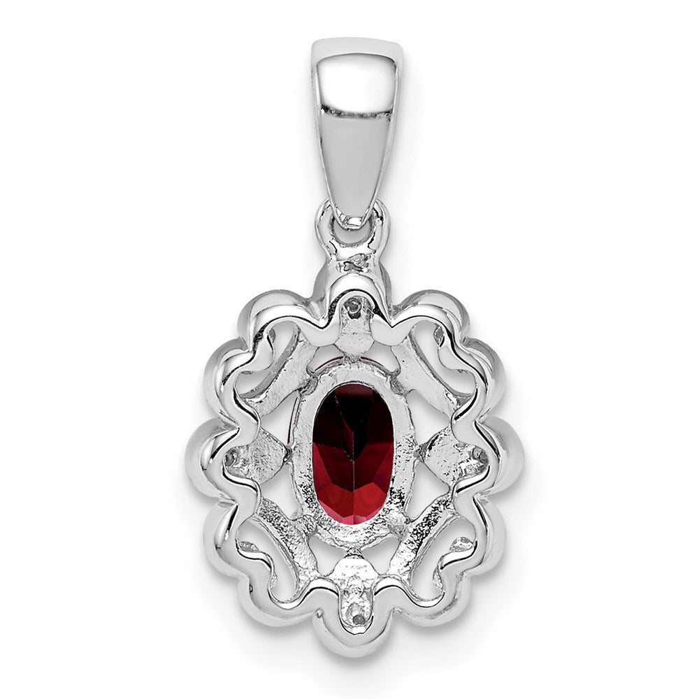 Sterlingsilber Rhodiniert Diamant & Granat Oval Anhänger