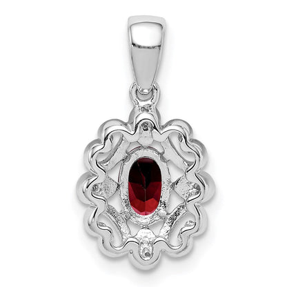 Sterlingsilber Rhodiniert Diamant & Granat Oval Anhänger