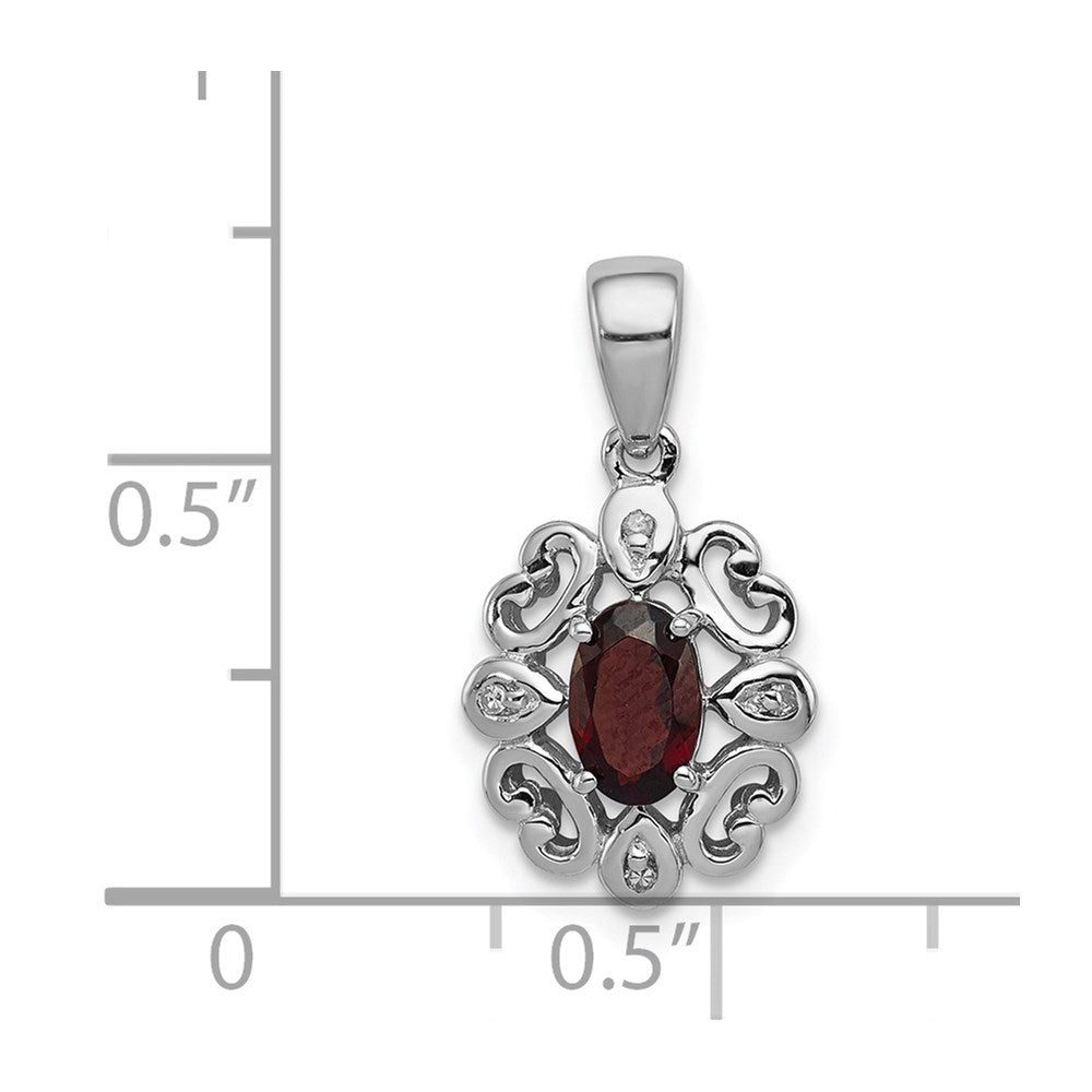 Sterlingsilber Rhodiniert Diamant & Granat Oval Anhänger