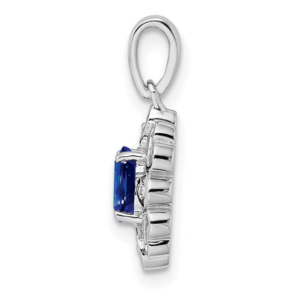 Sterlingsilber Rhodiniert Diamant & Saphir Oval Anhänger