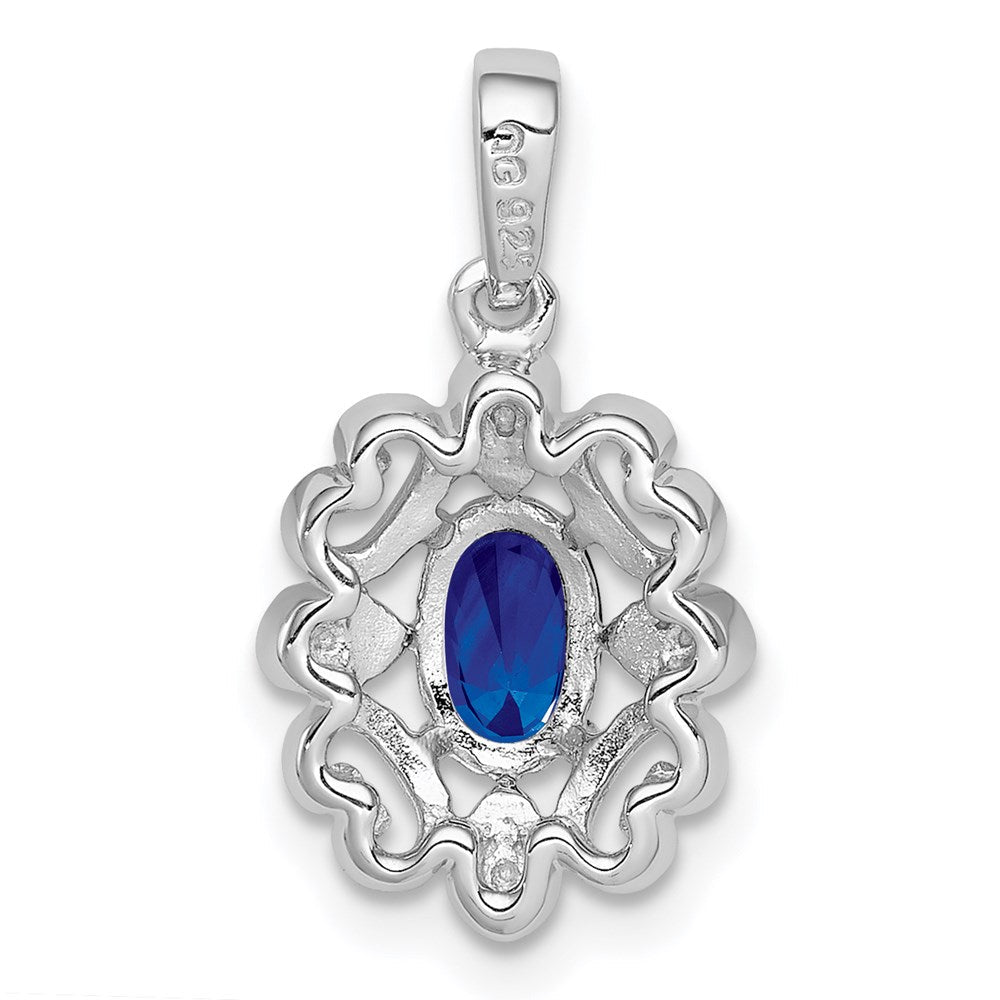 Sterlingsilber Rhodiniert Diamant & Saphir Oval Anhänger