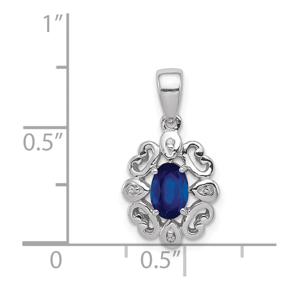 Sterlingsilber Rhodiniert Diamant & Saphir Oval Anhänger