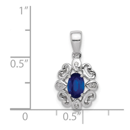 Sterlingsilber Rhodiniert Diamant & Saphir Oval Anhänger